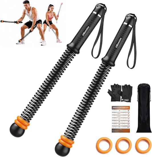 UBeesize Weighted Ropeless Battle Rope Fitness Kit with Gloves & Bag | Cordless Battle Ropes for Home Gym with Poster, 3 Adjustable Weight Rings, Portable Workout Equipment for Core Strength