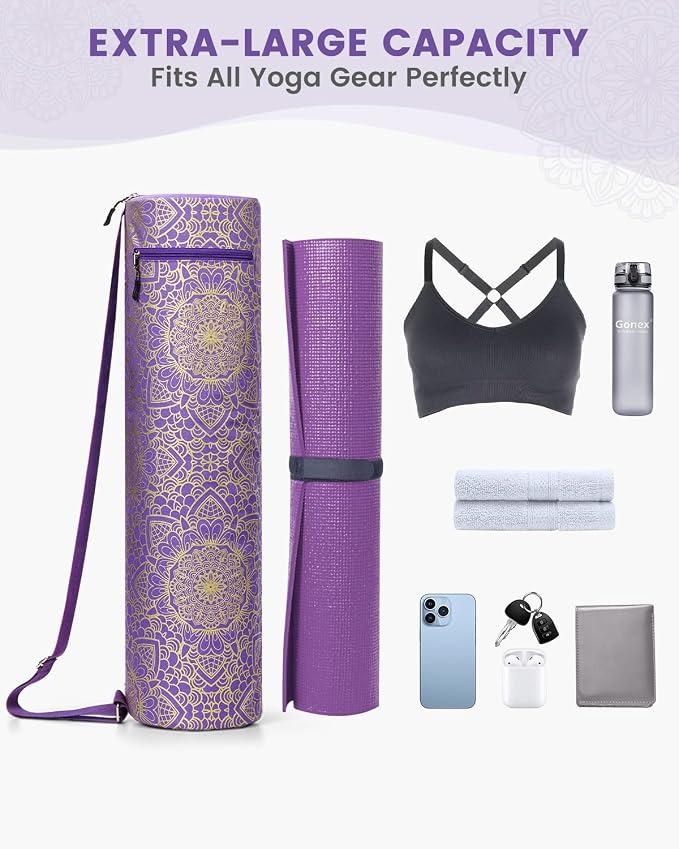 Gonex Yoga Mat Bag, Full-Zip Mat Carrier | 600D Oxford Fabric, Wet Pocket, Front Zip Pocket, Adjustable Strap, Fits Mats up to 26"