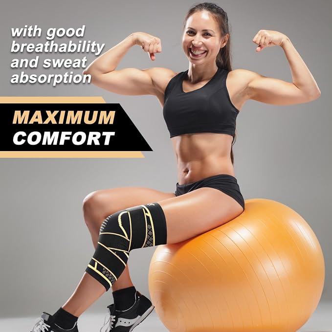 JHVW Copper Knee Brace for Women Men 2-Pack, Knee Compression Sleeve with Straps, Knee Braces for Knee Pain, Knee Support for Running Working