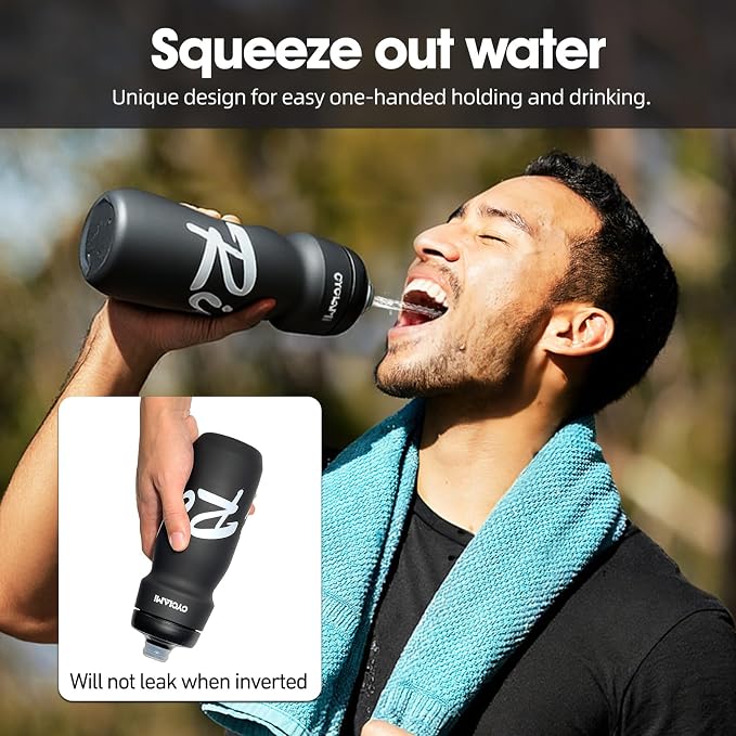 Bike Water Bottle 22oz/650ml Cycling Squeeze Water Bottle BPA Free Leakproof Easy-Squeeze Sports Bottles for Bicycle Gym Camping Hiking Big Pro Black