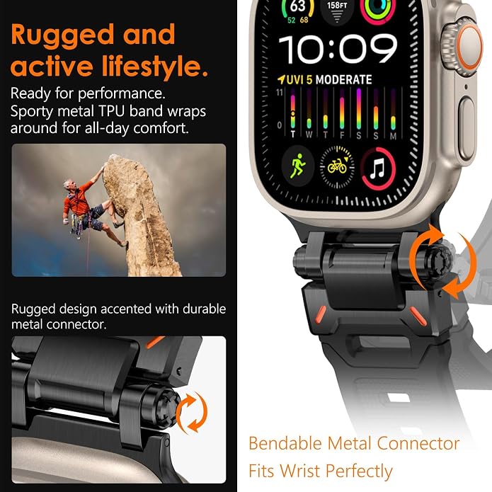 WINGLE FKM Rubber Bands for Apple Watch Band Ultra 3/2/1 Band Ultra 49mm Series 11 10 46mm 45mm 44mm 42mm SE 3/2/1 9 8 7 6 5 4 3 Men, Military Rugged Metal Connector Silicone Apple iWatch Sport Bands