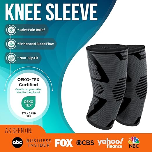 PhysFlex Knee Brace for Pain Relief - Knee Compression Sleeves for Men and Women - Support for Weightlifting, Gym, Workout, Volleyball, Arthritis (S, Black)