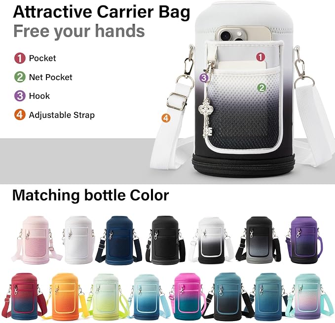 DYSANKY Insulated Water Bottle | Thickened Stainless Steel Vacuum Metal | Portable Sports Half Gallon Large Water Jug for Gym and Hiking with Straw, Carrier Bag, Handle Strap | BPA-Free 64 oz