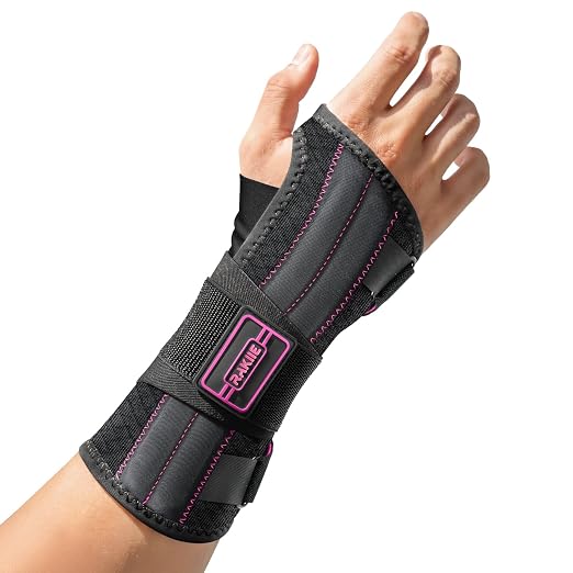 Rakiie Upgraded Carpal Tunnel Wrist Brace, Night Sleeping Support for Arthritis, Sprain & Tendonitis Pain Relief, Flexible 3-Bar Support, Breathable Hand Splint for Typing, Work & Housework, Fit for Men & Women (Pink, Medium, Right Hand)