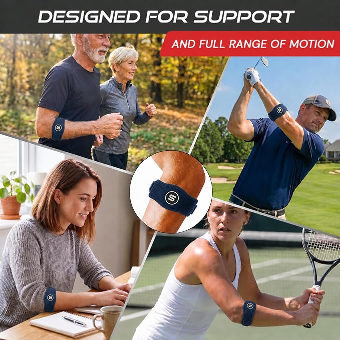 Sleeve Stars Tennis Elbow Brace for Men & Women, Elbow Brace for Tendonitis, Tennis Elbow Strap, Golfers Elbow Brace, Elbow Support Wrap for Tennis Elbow Relief, Fits 9"-23" (Pair/Navy Blue)