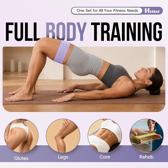 Fabric Resistance Band Set with Exercise Guide, 3 Levels for Hip and Glute | For women and men; 3 resistance levels with an exercise guide for legs, squats, yoga, fitness, and physical therapy