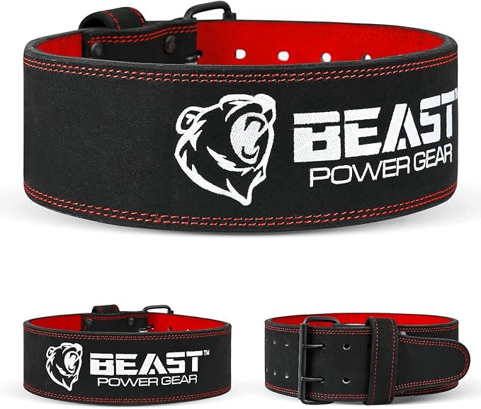 Beast Power Gear Weight Lifting Belts - Free Strap 4” Wide 10mm Thick for Weightlifting Bodybuilding Powerlifting Belt Superior Back Support Gym Belts for Men Women