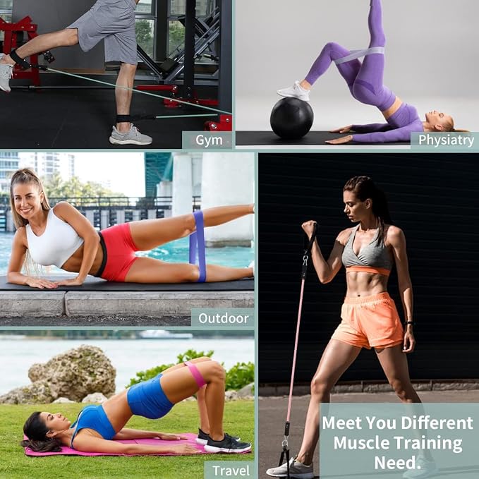 VEICK 10-150LBS Resistance Bands with Handles, Ankle Straps, Door Anchor | Accredited Lab Certified, 100% Natural Latex, Versatile for Yoga, Pilates, Strength, Home Gym
