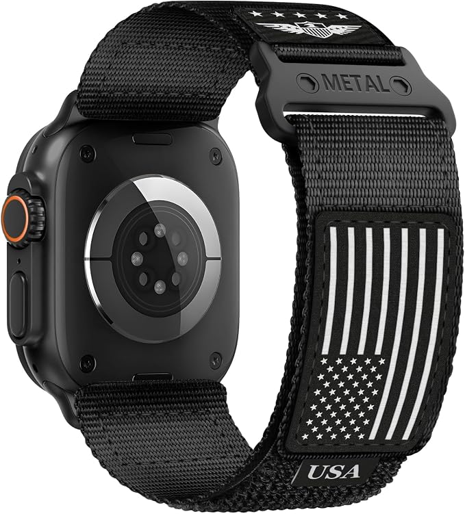 Rugged Nylon for Apple Watch Band for Men Series 11/10/9/8/7/6/SE/5/4/3/2/1 iWatch Bands Man,Soft Woven Adjustable Stars-Stripes Flag Wristbands Strap for Apple Watch SE 3/2/1 42mm 41mm 40mm 38mm