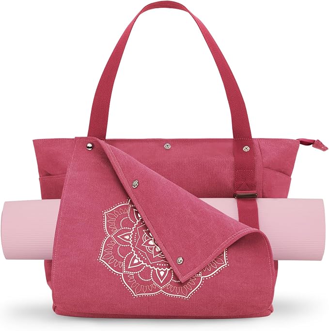 Gonex Yoga Mat Bag For Women Canvas Tote Pilates Gym Bag With Mat Carrier | Front-Opening Quick Access Mat Straps, Durable Cotton Canvas, Machine Washable, Bottle Holder Multi Pockets, Yoga Gym Travel