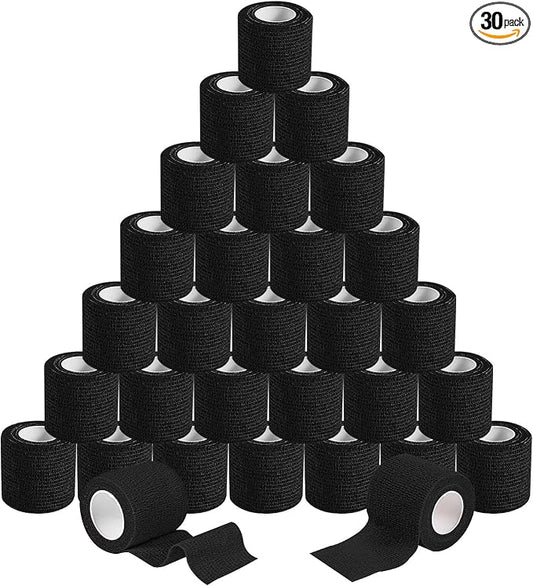 KISEER 30 Pack 2 Inch x 5 Yards Black Self Adhesive Bandage Breathable Cohesive Bandage Wrap Rolls Elastic Self-Adherent Tape for Stretch Athletic, Sports, Wrist, Ankle