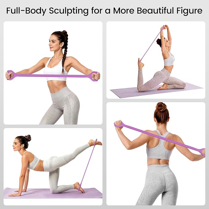 Figure 8 Resistance Bands 2 Pack, Silicone Anti-Slip for Yoga | Elastic Bands with Handles, Abdominal/Back/Shoulder/Chest Bands, Home Gym Workout - Full Body Training for Women & Men