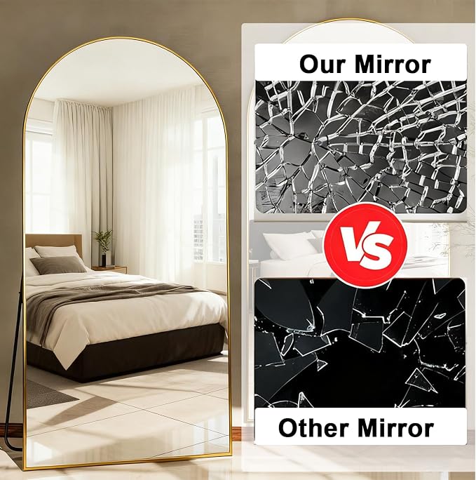 Arched Full Length Mirror 71"x32" Gold | Aluminum Frame Shatterproof Glass, Freestanding Leaning Wall Mounted Mirror for Bedroom Living Room Entryway, Modern