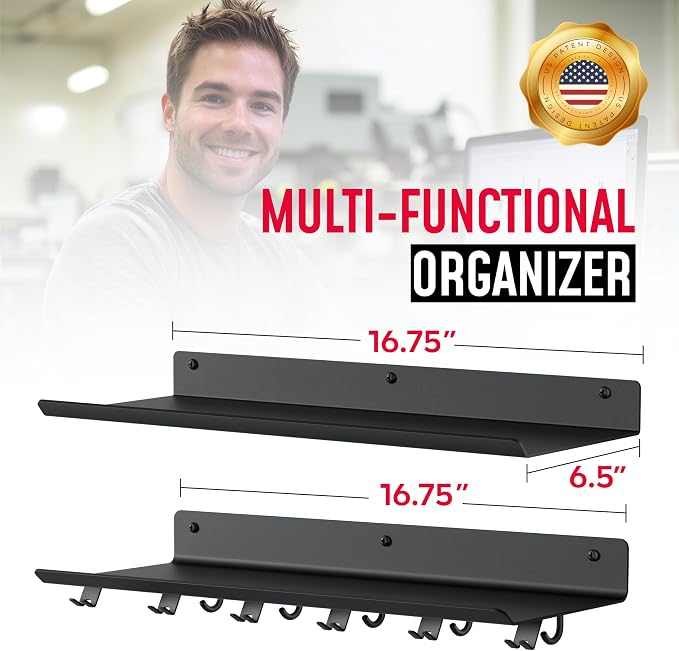 2-Tier Floating Shelf Compatible with Tonal 1 & 2 Accessories | Home Gym Storage Rack, Wall Mount Gym Organizer, Workout Metal Holder, T-Bracket Lock Adapters Hanger, US Patent Holding