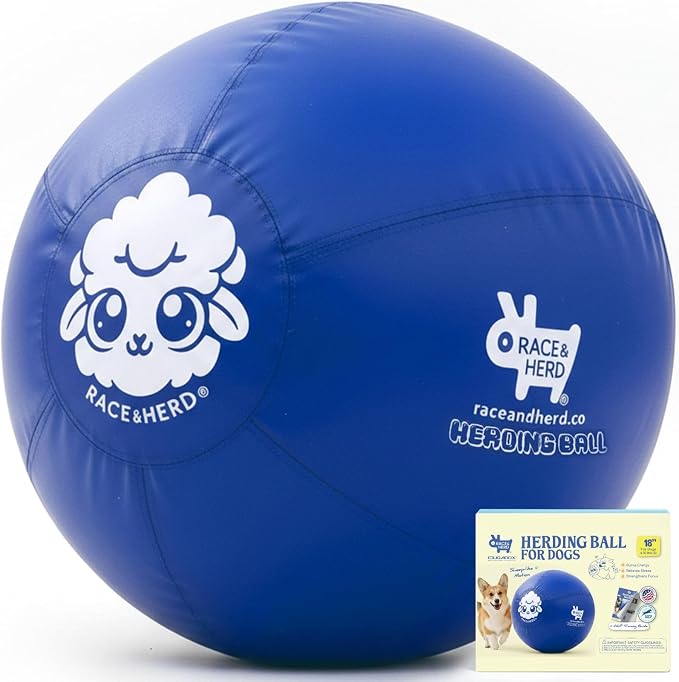 Race&Herd 18" Original Herding Ball for Dogs — Balls for Dog Toys (Ocean) | Small Herding Ball for Mini Australian Shepherd, Border Collie, Corgi & Frenchie, Instinct-Driven Outdoor Exercise