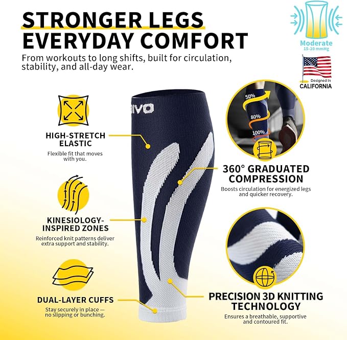 CAMBIVO Calf Compression Sleeve for Shin Splints & Running Support-3 Pairs | Leg sleeves for men & women, 15-20mmHg footless compression socks for gym & recovery, varicose veins