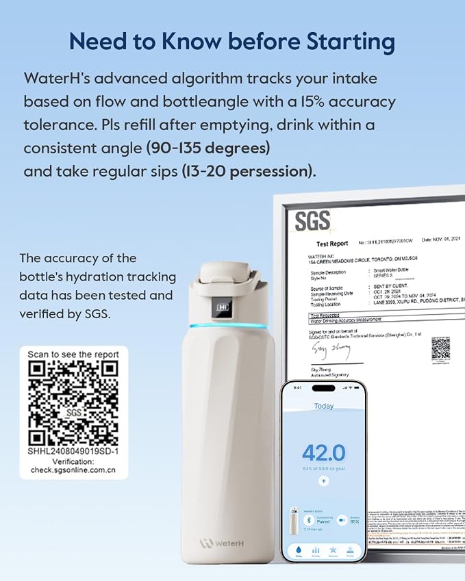 WaterH BOOST Smart Water Bottle Tracker with Reminder to Drink Water, 32oz | Double Wall Vacuum Insulated Stainless Steel, BPA-Free, Leakproof, Smart App Tracking, Travel-Friendly Wide Mouth for Office