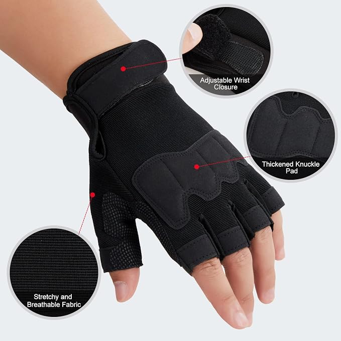 FIORETTO Fingerless Gloves for Men, Breathable Grip Palm Gloves for Motorcycle Riding, Driving, Cycling, Exercise, Workout, Climbing, Hiking and Outdoor Activities M210603