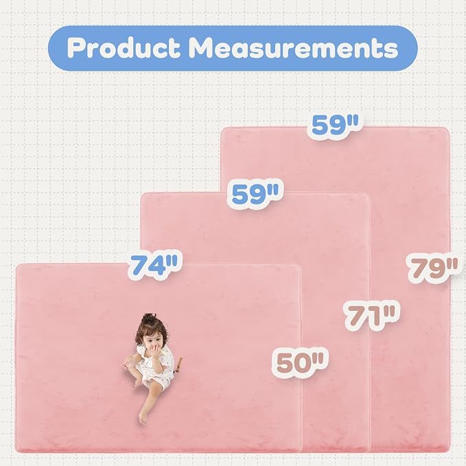 1.3" Thick Baby Floor Play Mat 59x79 Padded Foam Kids Play Mat Pink | Memory Mat for Baby to Play, Waterproof Easy Care with Non-Slip Tummy Time Play Mat for Nursery Playroom Classroom