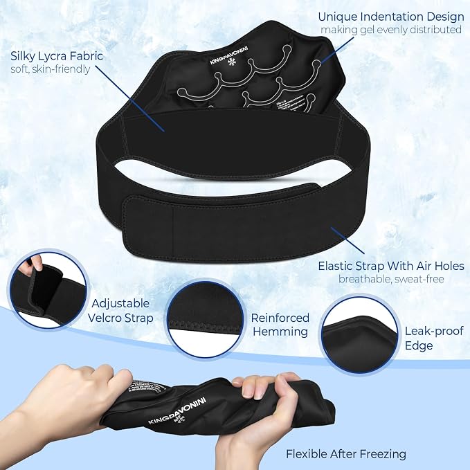 Extra Large Ice Pack for Back Pain Relief, 2 Gel Packs, Black | 35-Min Long-Lasting & Instant Pain Relief, Leakproof Back Ice Pack, Extension Strap, Hot Cold Therapy, Skin-Safe Lycra Fabric