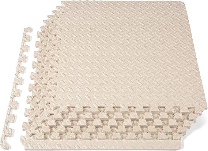 ProsourceFit Exercise Puzzle Mat 1/2-inch, EVA Interlocking Foam Floor Tiles for Home Gym, Workout Equipment, Kids Play Areas, Beige, 24 Sq Ft - 6 Tiles