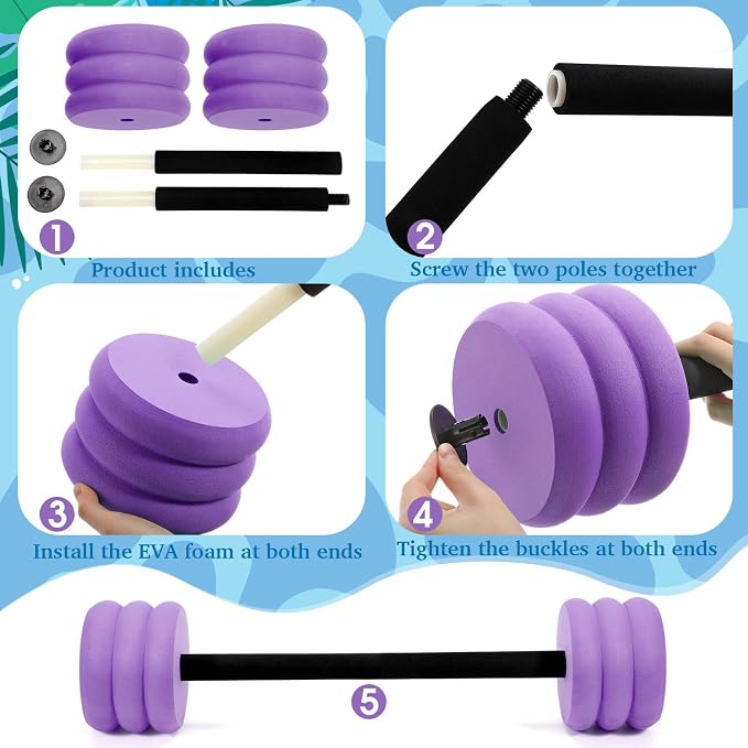 Soulchen Long Aquatic Exercise Dumbbells Pool Exercise Foam Water Weights Dumbbell Aquatic Pool Barbells with High Density EVA Foam for Swim Water Aerobics Workouts Loss
