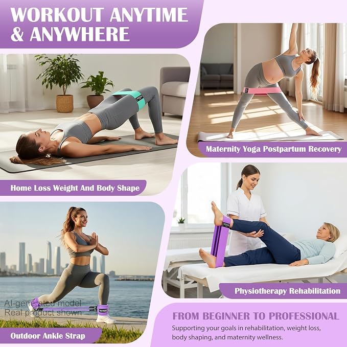 KUTIZE Ankle Resistance Bands with Cuffs & Fabric Resistance Bands Set - Legs & Glutes Workout Equipment for Women & Men, Home Gym Heavy Exercise Bands for Hip, Yoga, Strength Training, Rehab, Pilates