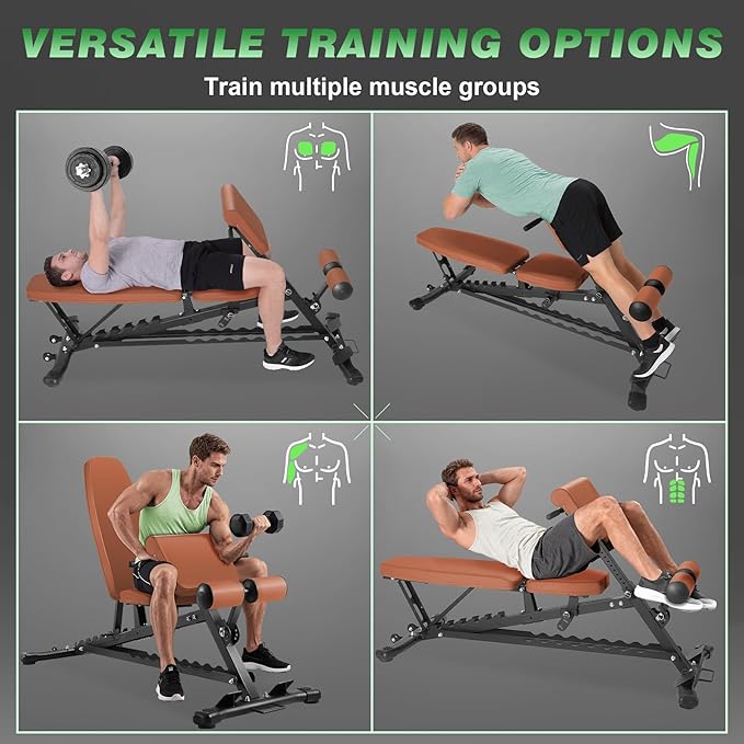 1000 LBS Adjustable Weight Bench with Roman Chair 75°to -20°FID | Utility Workout Bench for Home Gym Sit Up/Decline/Incline Bench Press Exercise Equipment Strength Training