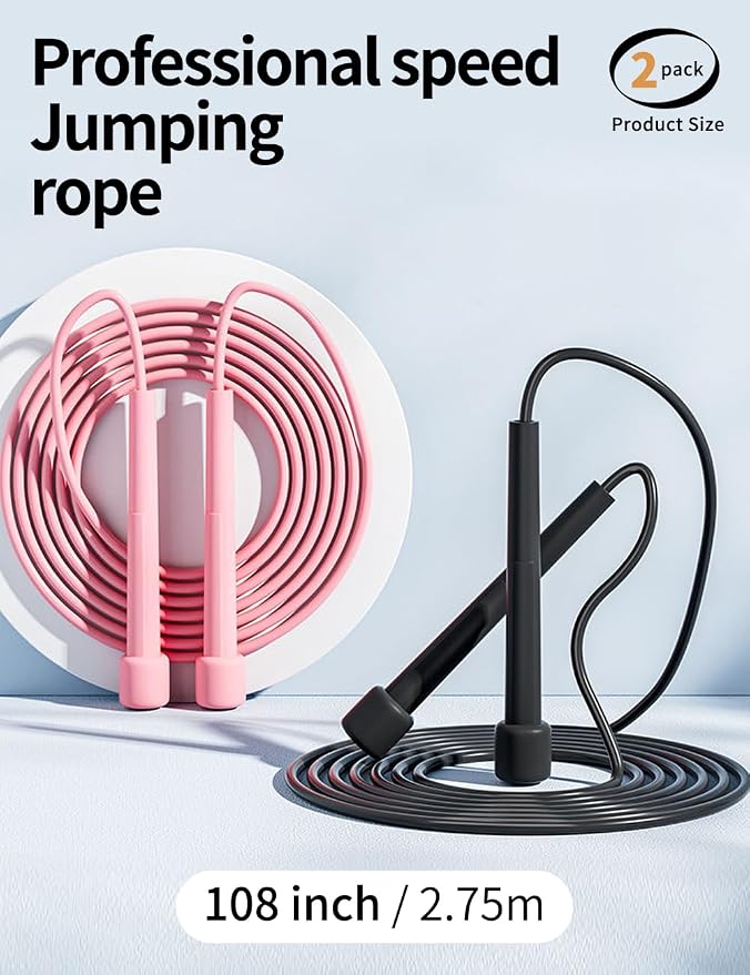 uvbws2Pack Exercise Jump Rope - With Plastic Handle, Anti Wrap PVC Long Jump Rope Set - Suitable for Men's and Women's Fitness Activities