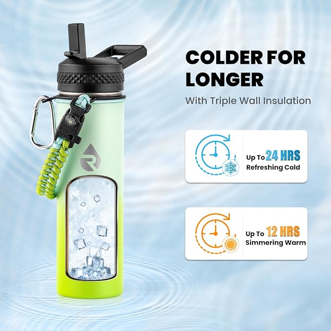 RAYMYLO Insulated Water Bottle 20 oz, Triple Wall Vacuum Stainless Steel | (Cold for 24Hrs, Hot for 12Hrs), Leak Proof & Non-BPA, Modern Water Bottle Jug for School with Straw Spout Lids