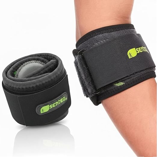 Black Tennis Elbow Brace: Arm Band for Tennis Elbow, Golfer Elbow and Forearm Support, Neoprene Wraps and Strap, Braces for Men and Women