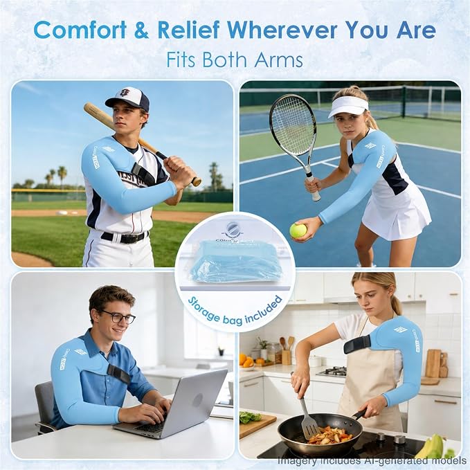 ComfiTECH Shoulder Arm Ice Pack Wrap for Pitcher & Recovery, Blue, M | Flexible Gel Ice Pack for Shoulder & Elbow & Arm Cooling, Adjustable Arm Cold Sleeve for Throwing Recovery & Muscle Comfort