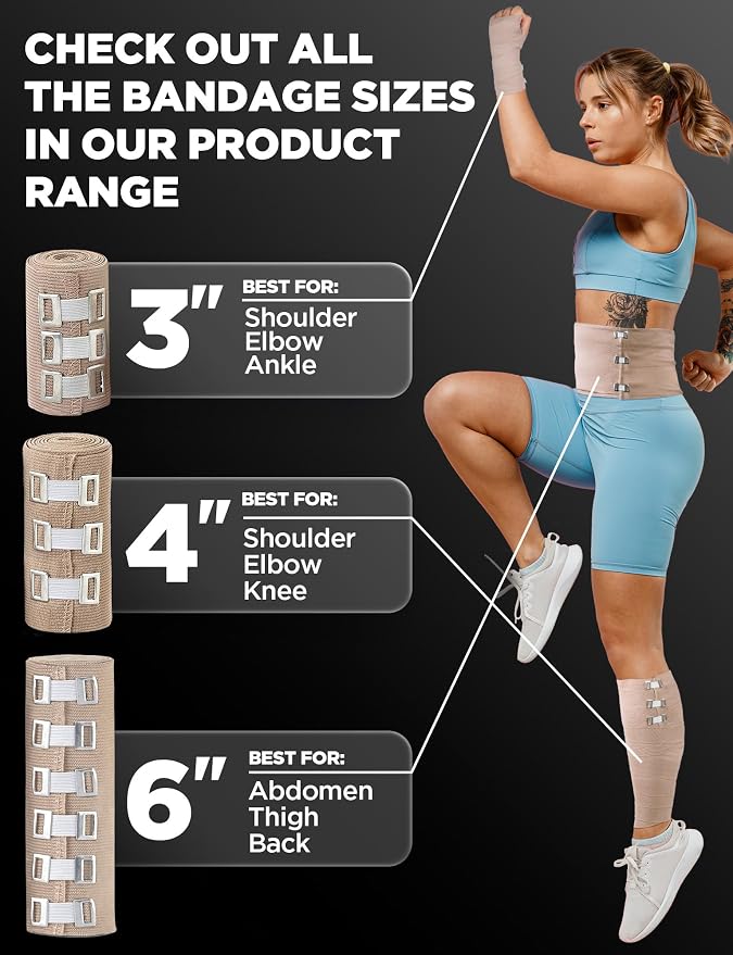 Premium Elastic Bandage Wrap - 2pk - 6 in x 15ft - Wide + 18 Extra Clips | Strong Compression Bandage Wrap for Leg, Arm, Waist, Thigh, Back, Lymphedema, Body Wrap - For First Aid Kit and After Surgery
