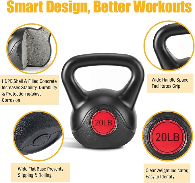 NEWBULIG Hard Kettlebell Set, Strength Training Kettlebells Sets | Durable Concrete Core, HDPE Shell, Multi-Level Workout Fitness Equipment for Home Gym & Outdoor