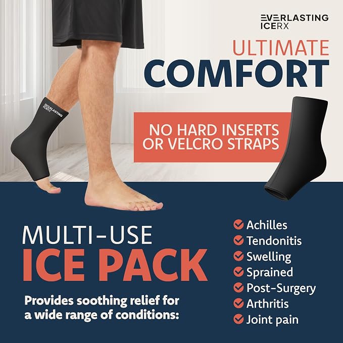 Ankle Compression Sleeve for Achilles Tendonitis Relief, Ankle Ice Pack Wrap, Foot Brace Sprained Ankle Support for Women and Men, Freeze Cold Packs for Plantar Fasciitis