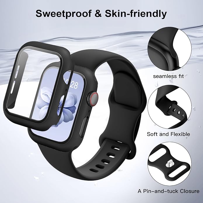 Sport Band and Case for Apple Watch Band 40mm 44mm 46mm 42mm 41mm 45mm 38mm iWatch Bands for Women/Men,Silicone Waterproof Strap with Cover Combo for Apple Watch Series 11 10 9 8 7 6 5 4 SE Ultra/2 3
