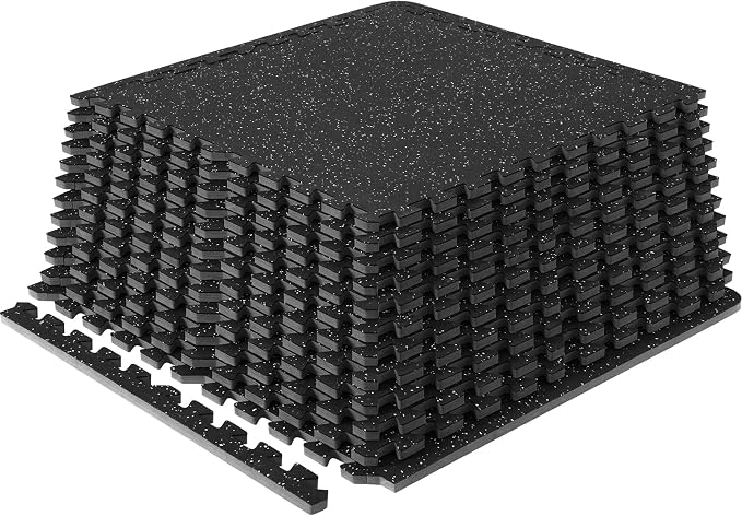 VEVOR 0.56Inch 48sq.ft 12 Tiles Gym Flooring for Home Gym, Rubber Top with High Density EVA Foam, 25 x 25In Gym Floor Exercise Equipment Mats, Interlocking Gym Mats, Puzzle Workout Mats, Black & Gray | Rubber Top with High Density EVA Foam, 25 x 25 in ...