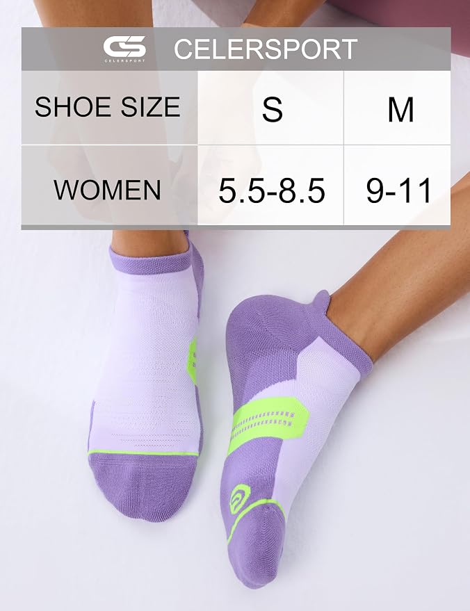 CS CELERSPORT 6 Pack Women's Ankle Running Socks Cushioned Low Cut Tab Athletic Socks
