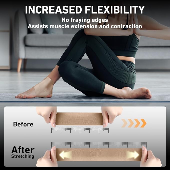 KTQUICK Precut Kinesiology Tape for Ankle,12PCS,20% Stronger Adhesive,Beige | Ankle Support Tape with Premium Cotton, Breathable, Waterproof, Latex-Free Athletic Tape for Running, Training & Hiking