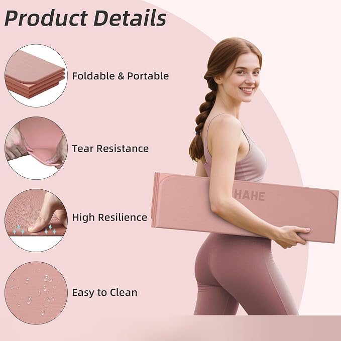 HAHE Foldable Yoga Mat 74"Lx32"Wx1/3"Thick, Folding Exercise Mats | Non-slip Wide Pilates Mats for Home Workout/Travel, Portable Yoga Mat Thick for Yoga/Pilates/Camping/Floor Exercises