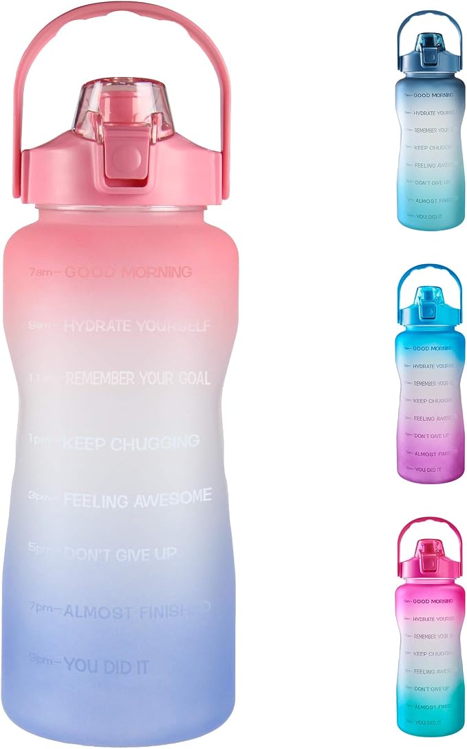 EYQ 64oz/128oz Leakproof Free Drinking Water Bottle with Motivational Time Marker BPA Free for Fitness, Gym and Outdoor Sports