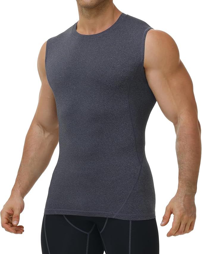 Mens Sleeveless Compression Shirt Athletic Workout Tank Top Quick Dry Muscle Base Layer Undershirt Gym Running