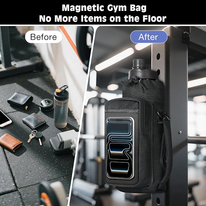 MoKo Magnetic Gym Bag, Magnetic Water Bottle Holder with Clear Phone Pouch, Built-in 4 Magnets Fitness Bag for Men and Women Compatible with Most Water Bottles, Gym Accessories Gifts, Black | Built-in 5 Magnets Fitness Bag for Men and Women Compatible ...