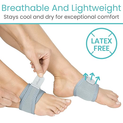Vive Foot Arch Support Brace (Pair) - Wrap Corrector for Flat Feet, Plantar | Fasciitis, Pain Relief, Fallen Arches - Compression Sleeve Strap, Gel Bands Inserts for Women & Men, Wear Under Socks (Gray)