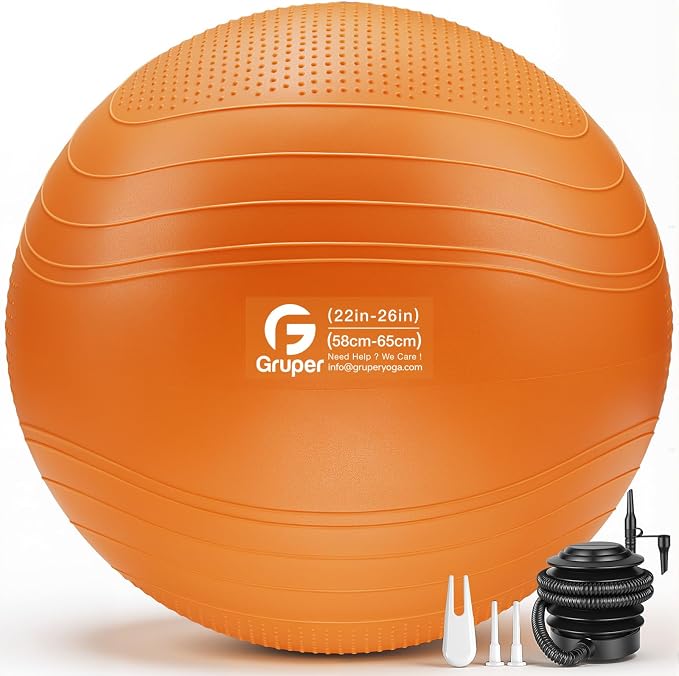 Gruper Yoga Ball, Extra Thick Non Slip Exercise Ball for Workout, Yoga, Pregnancy, 4 Sizes Anti Burst Chair for Home and Office, Includes Foot Pump & Fitness Guide