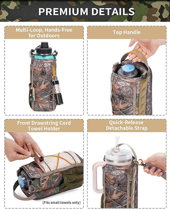 sportsnew 40oz Insulated Crossbody Water Bottle Bag Gym Hiking Phone Pocket | Water-resistant Lining, Padded Strap, Top Handle, Drawstring, Phone Pocket, Elastic Slots, Built-In Key Clip for Gym Walking
