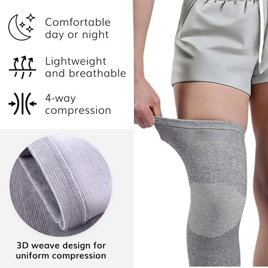 Bamboo Knee Sleeves, 2-Pack Knee Compression Sleeve Women Men Elastic Warm Slip-on Recovery Knee Brace for Arthritis Knee Pain