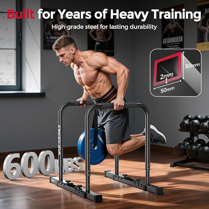 Sportsroyals Adjustable Dip Bar Station, Heavy Duty Parallette & Parallel Bars, 400LBS Stable Dip Stands for Home Gym, Calisthenics & Upper Body Workout Equipment