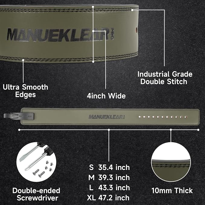 MANUEKLEAR 10mm Thick & 4inch Wide Weight Lifting Belt Lever, Lever Belt Weightlifting for Men and Women, Powerlifting Lever Gym Belt for Squat Deadlift Workout
