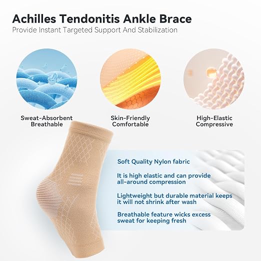 2 Pack Ankle Brace & Ankle Compression Sleeve for Women Men | Arch Support Socks, All-Day Wear, Achilles Tendonitis Brace for Plantar Fasciitis, Sprains, Foot Swelling Relief